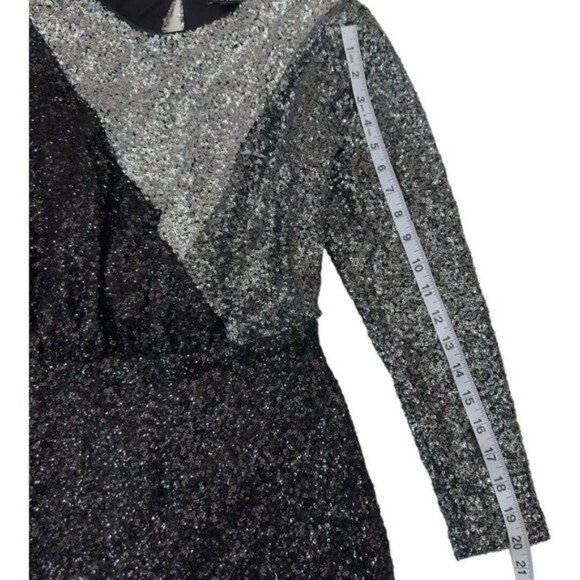 Express Women XS Colorblock Long Sleeves Black Silver Sequin Cocktail Mini Dress - Picture 7 of 11